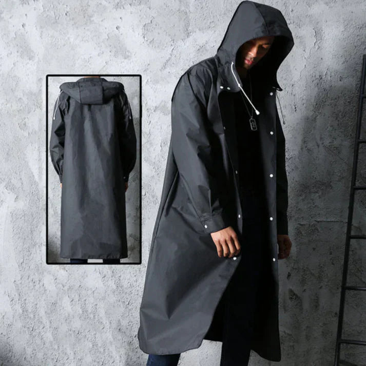 Men's Waterproof Raincoat Black Lightweight Outdoor Coat with Hood - 4