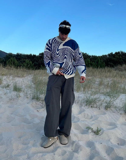 Unisex Pullover Sweater Gray Cotton Blend - 3