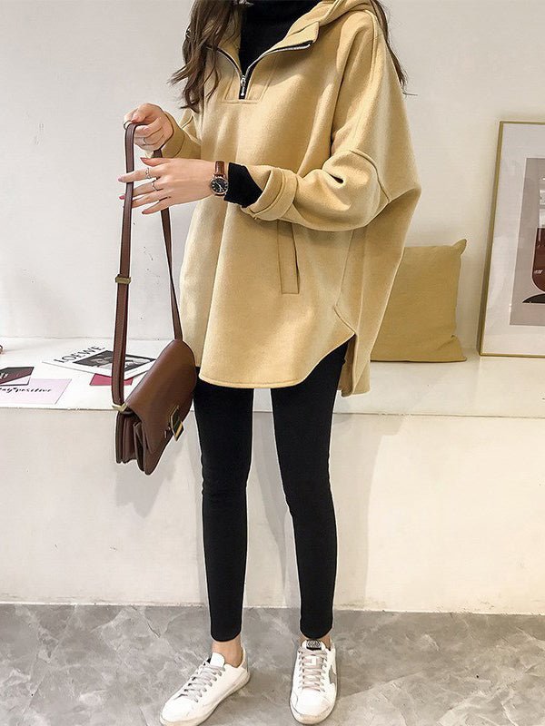 Women's Hoodie Grey Wool Mid-Length Casual Pullover - 1