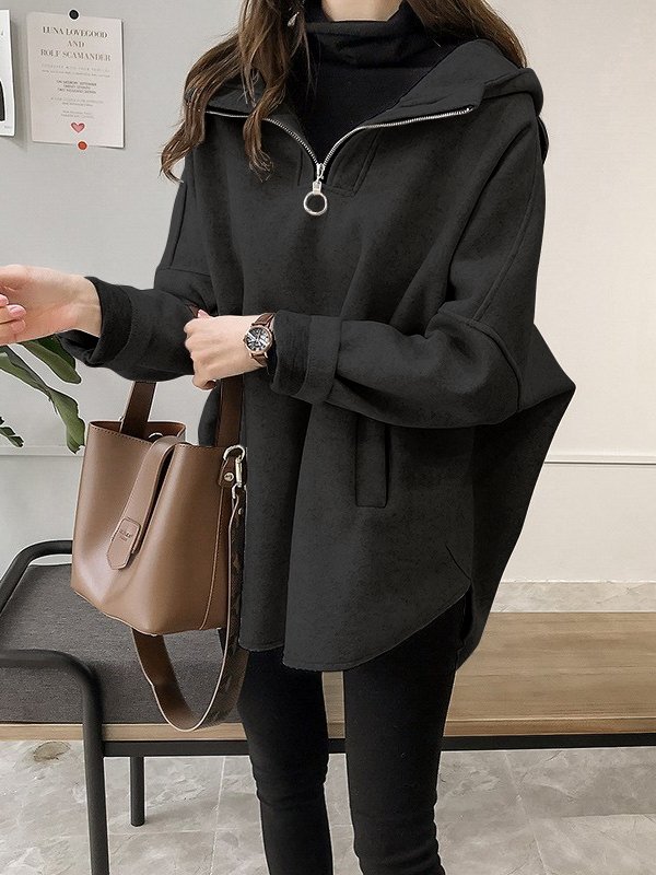 Women's Hoodie Grey Wool Mid-Length Casual Pullover - 5