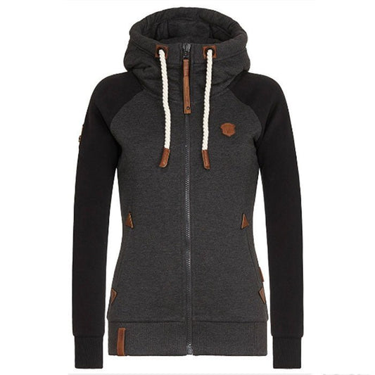 Women's Zip-Up Hoodie Black Slim Fit Cotton - 1