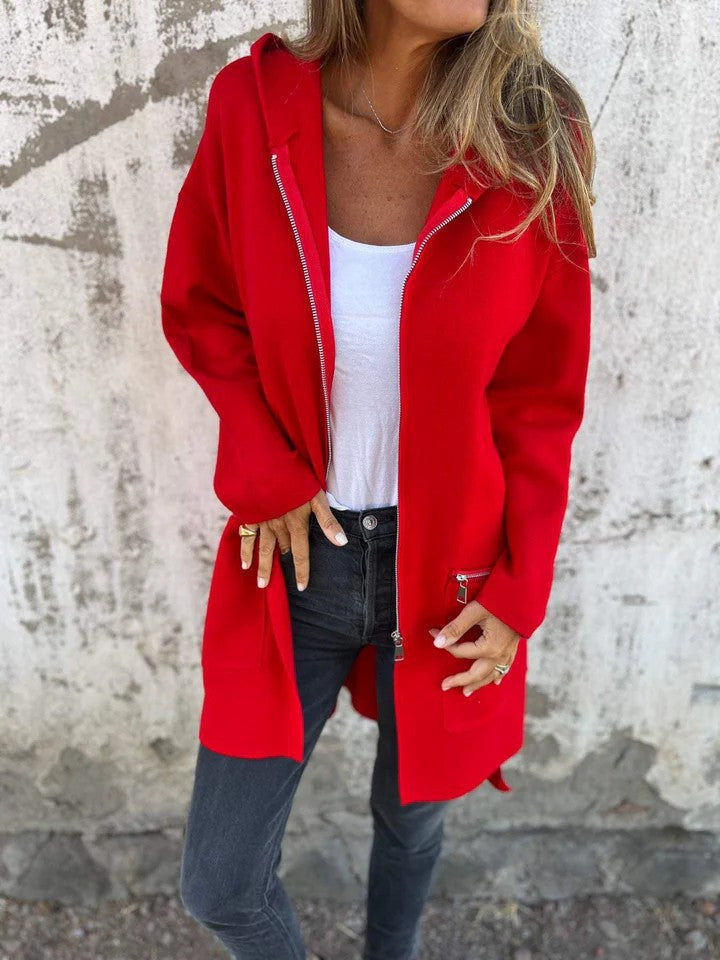 Women's Zip-up Hoodie Jacket Set Red Organic Cotton - 1