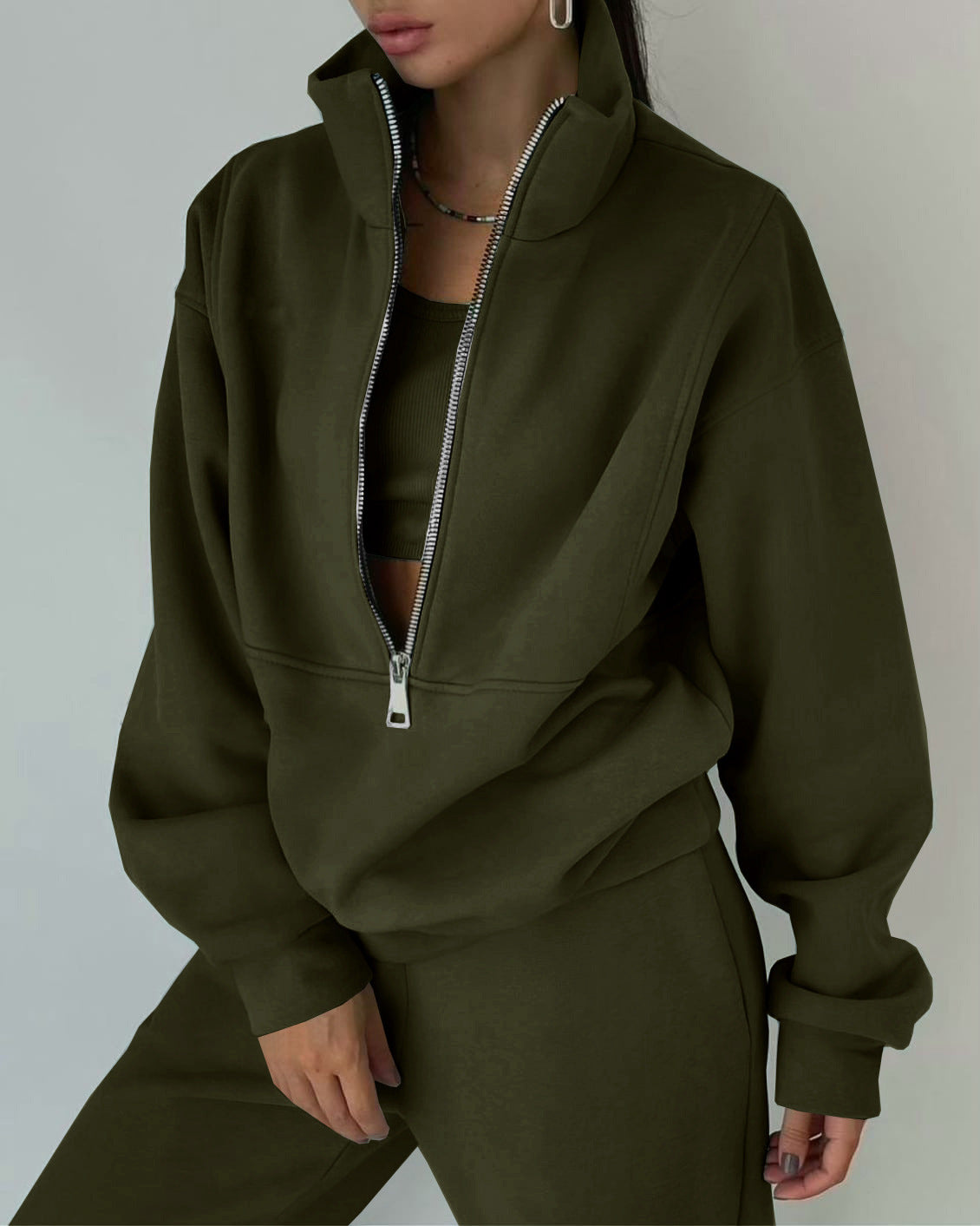 Women's Sweatshirt and Trousers Set Grey Cotton - 6