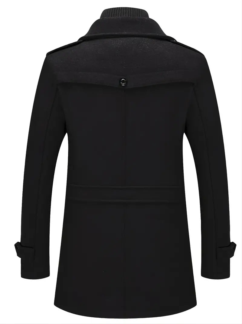 Men's Double Collar Jacket Black Wool - 2