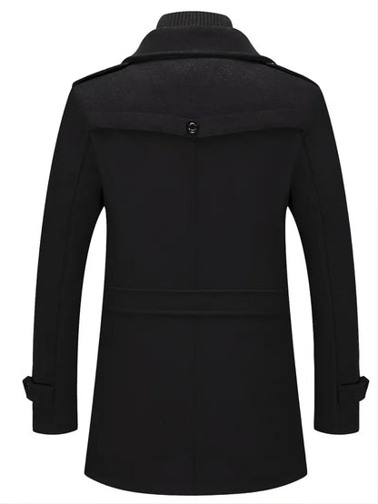 Men's Double Collar Jacket Black Wool - 2
