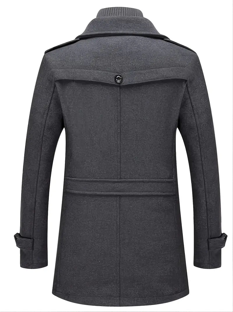 Men's Double Collar Jacket Black Wool - 3