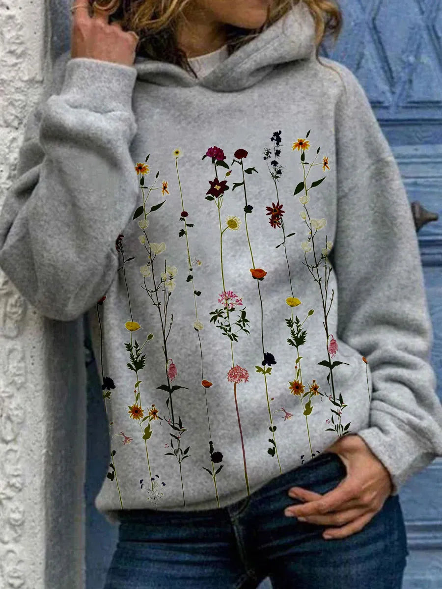 Women's Hoodie Floral Print Cotton Stylish - 1