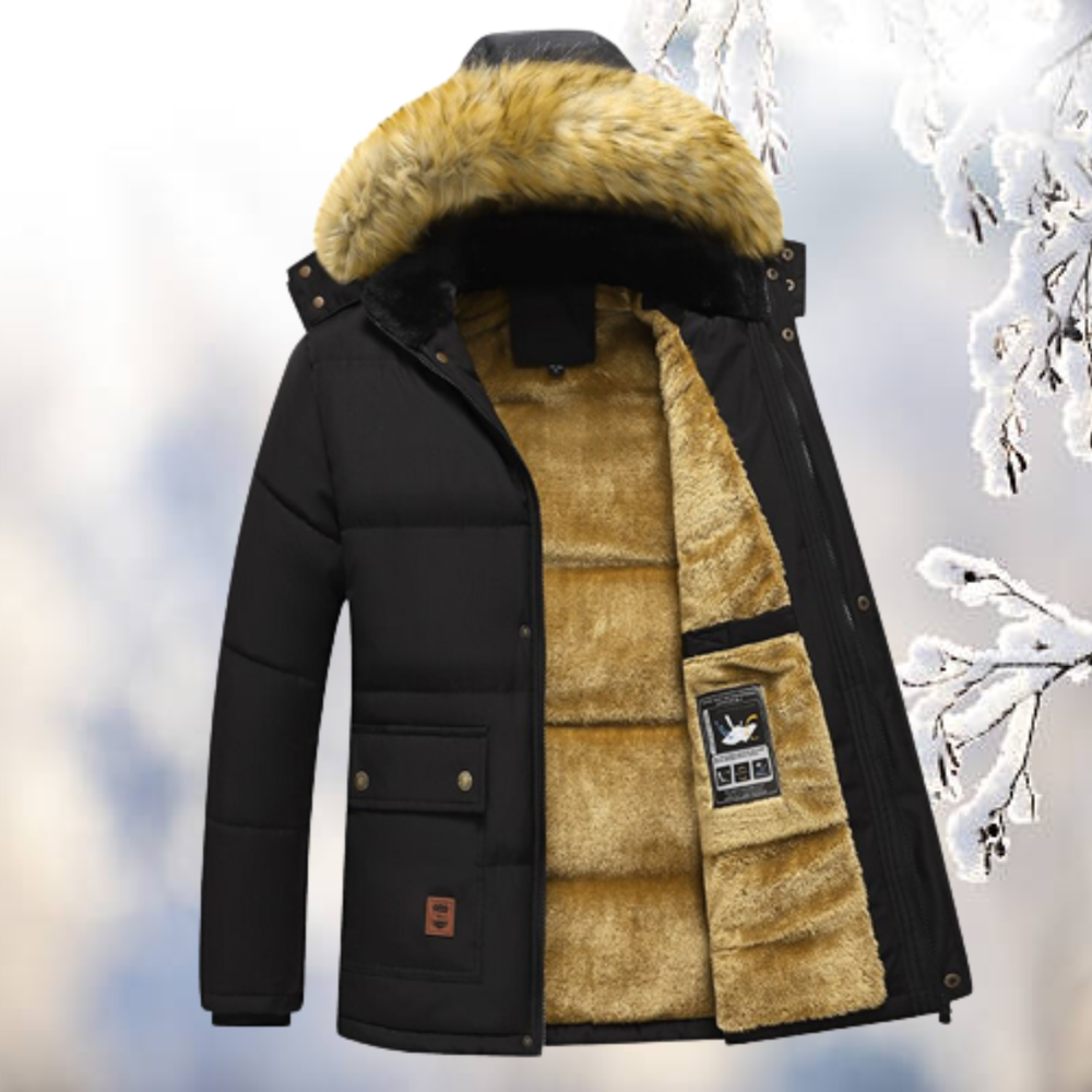 Women's Windproof Parka Black Cotton-Polyester Blend - 1