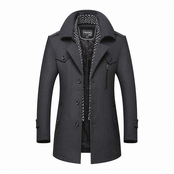 Women's Winter Coat Black Wool Blend with Detachable Collar - 1
