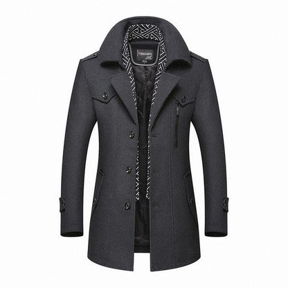 Women's Winter Coat Black Wool Blend with Detachable Collar - 1