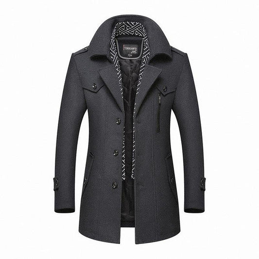 Women's Winter Coat Black Wool Blend with Detachable Collar - 1