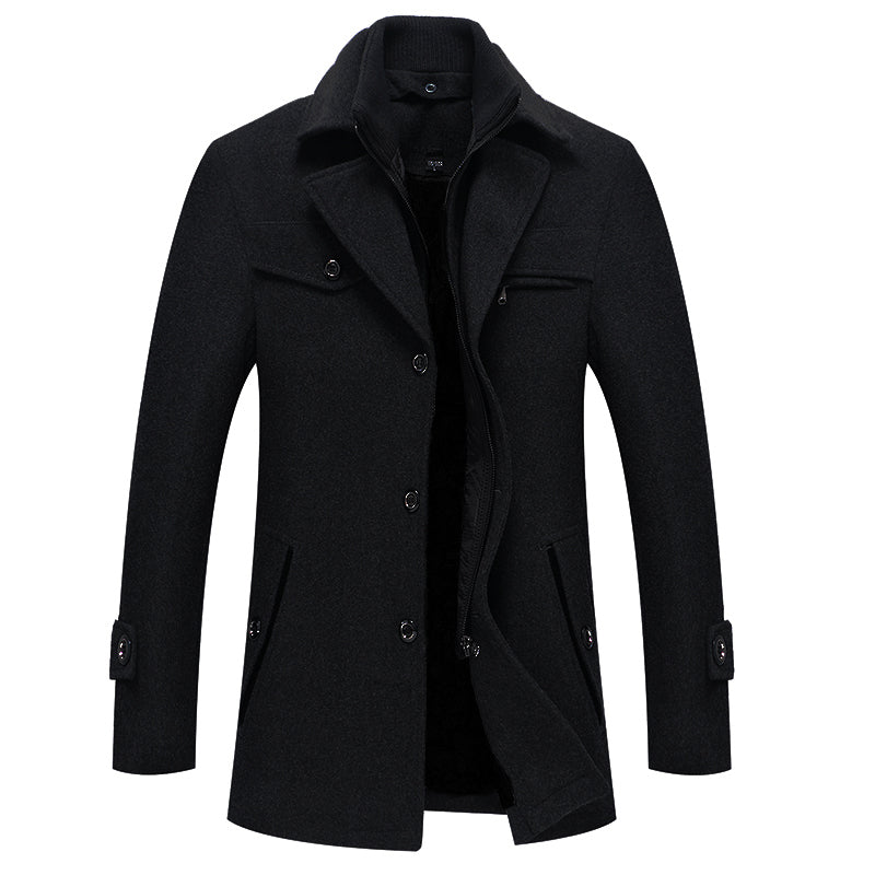 Men's Overcoat Black Wool Blend - Elegant Winter Coat for Chilly Weather - 4