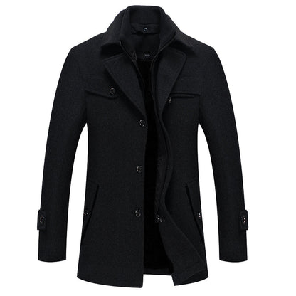Men's Overcoat Black Wool Blend - Elegant Winter Coat for Chilly Weather - 4