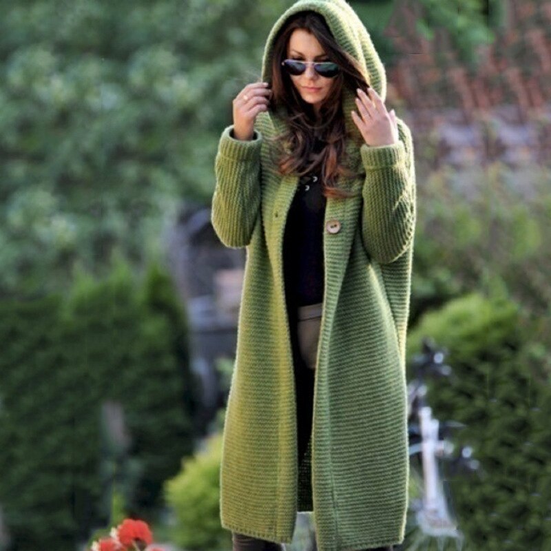 Women's Hooded Cardigan Green Cotton Blend - 1