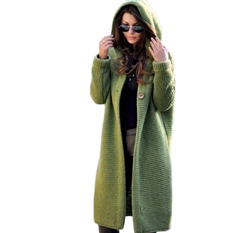 Women's Hooded Cardigan Green Cotton Blend - 2