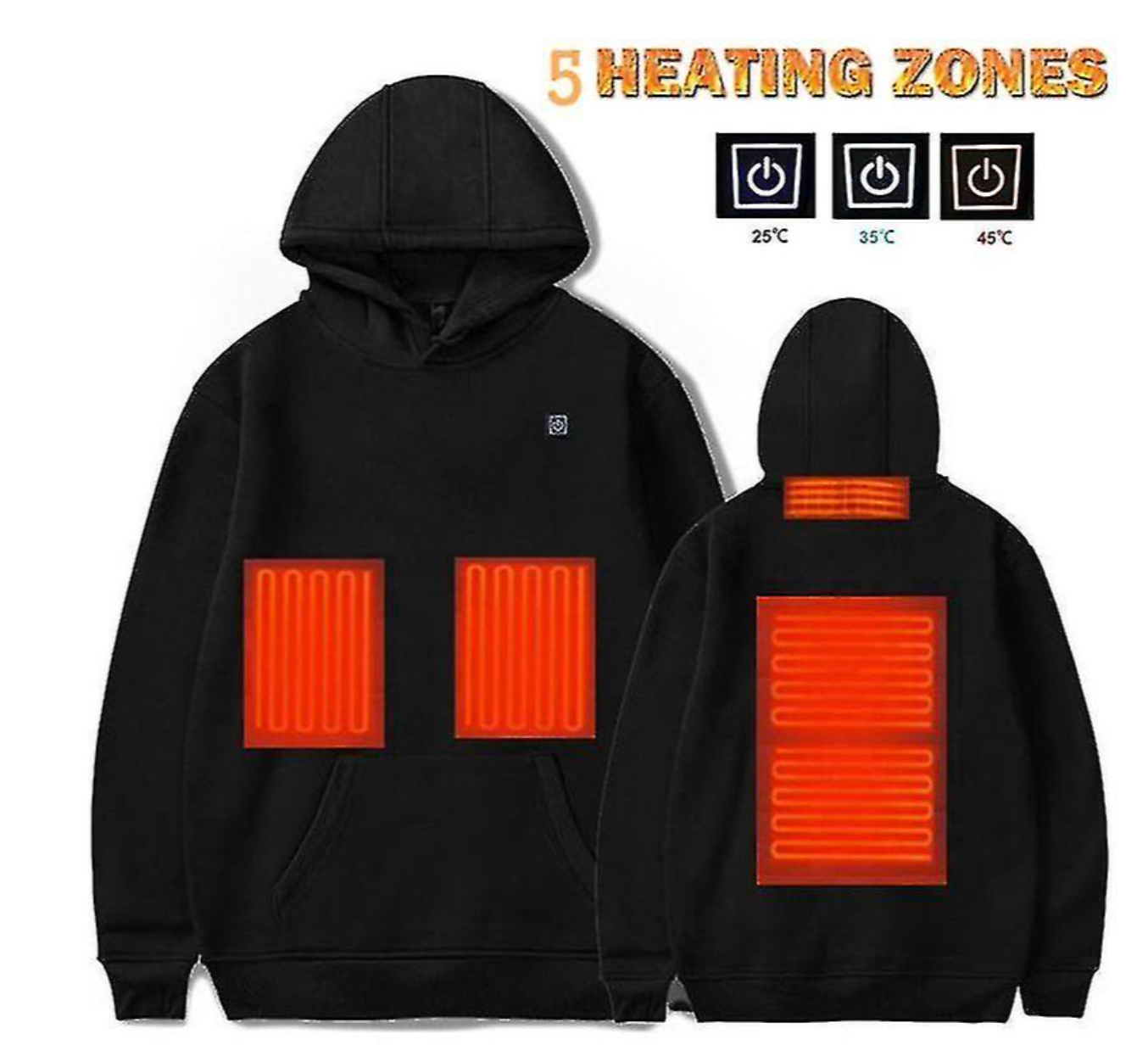 Unisex Heated Hoodie Black Cotton-Polyester Blend - 3