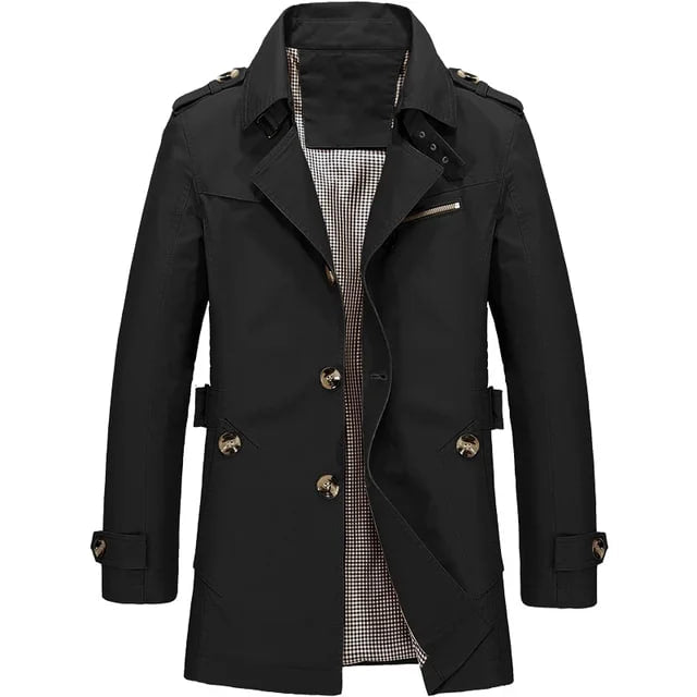 Men's Winter Coat Black Polyester Cotton with Notched Lapel - 4