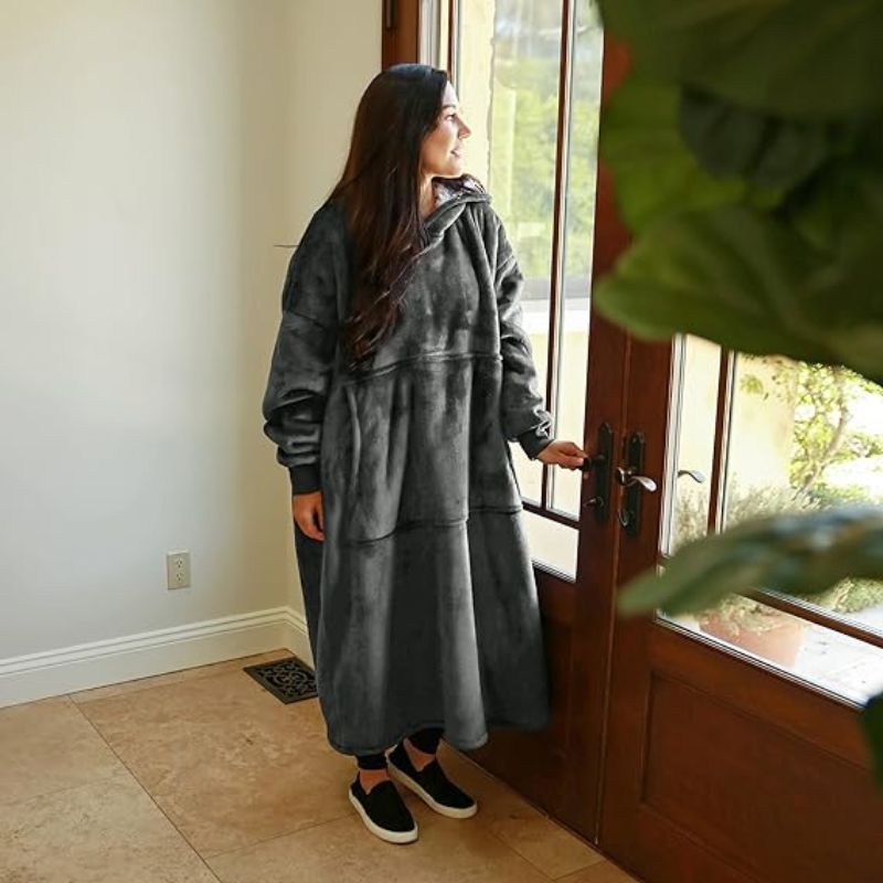 Women's Oversized Hoodie Grey Fleece - 9