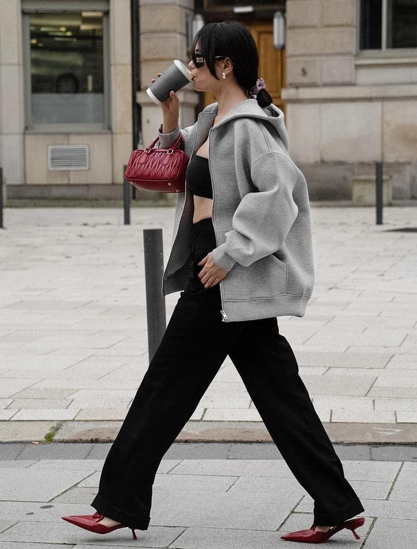 Women's Hooded Vest Grey Cotton-Polyester Blend - 2