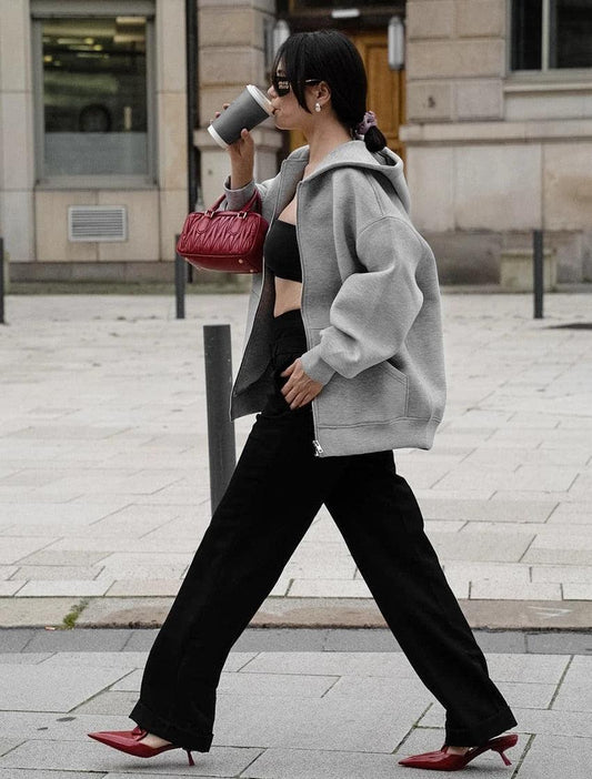 Women's Hooded Vest Grey Cotton-Polyester Blend - 2