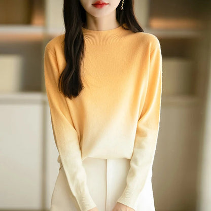 Warm and Trendy Ombre Wool Sweater for Women with Long Sleeves 2