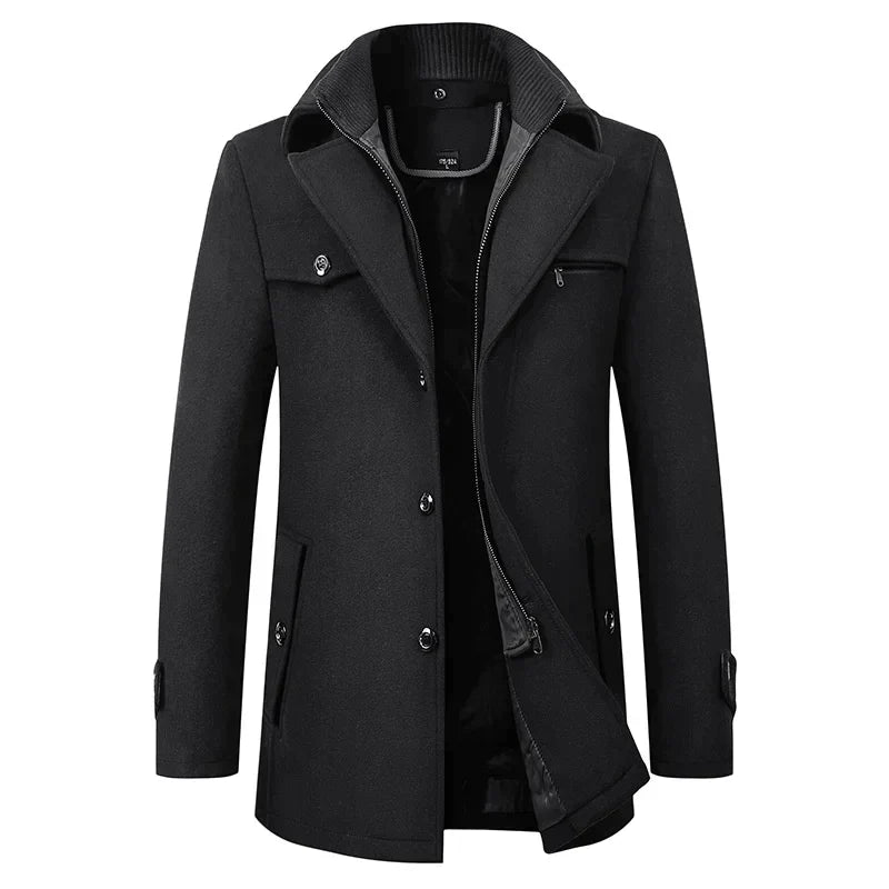 Men's Winter Coat Black Waterproof Durable Fabric - 1