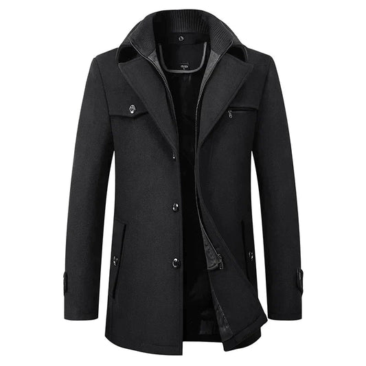 Men's Winter Coat Black Waterproof Durable Fabric - 1
