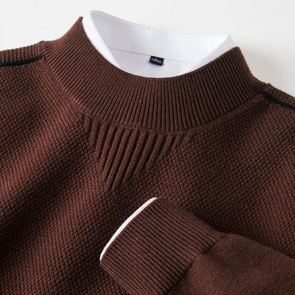 Men's Textured Crew-Neck Sweater in Espresso Brown – product view | Hensley London