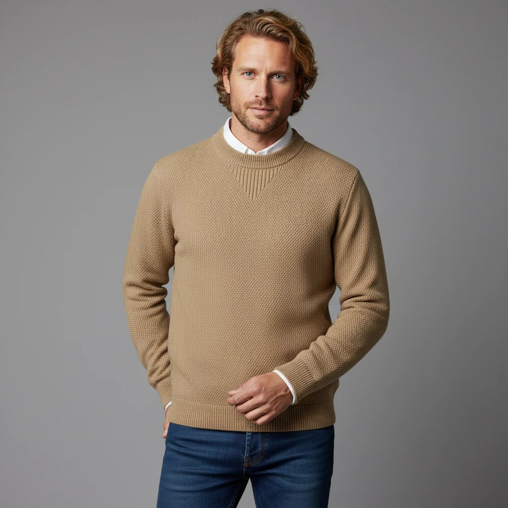 Men's Textured Crew-Neck Sweater – product view | Hensley London