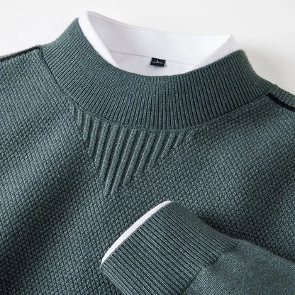 Men's Textured Crew-Neck Sweater in Sea Foam – product view | Hensley London