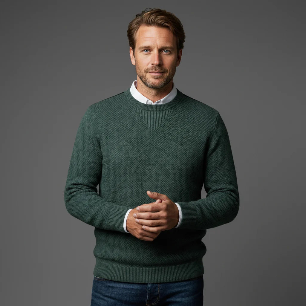 Men's Textured Crew-Neck Sweater – product view | Hensley London