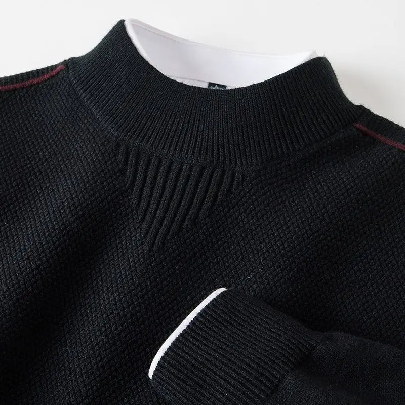 Men's Textured Crew-Neck Sweater in Charcoal – product view | Hensley London