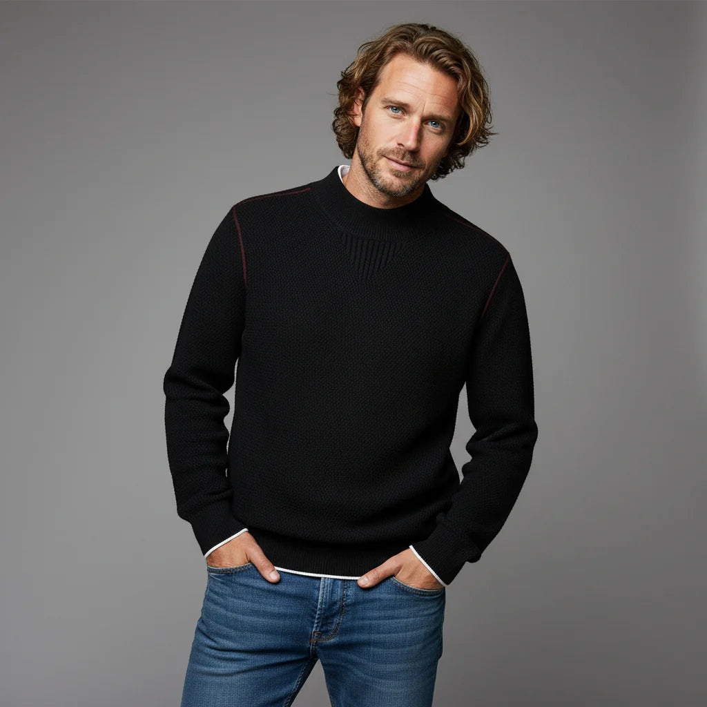 Men's Textured Crew-Neck Sweater – product view | Hensley London