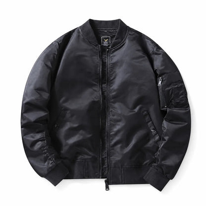 Men's MA-1 Ribbed Bomber Jacket in Black – front view | Hensley London