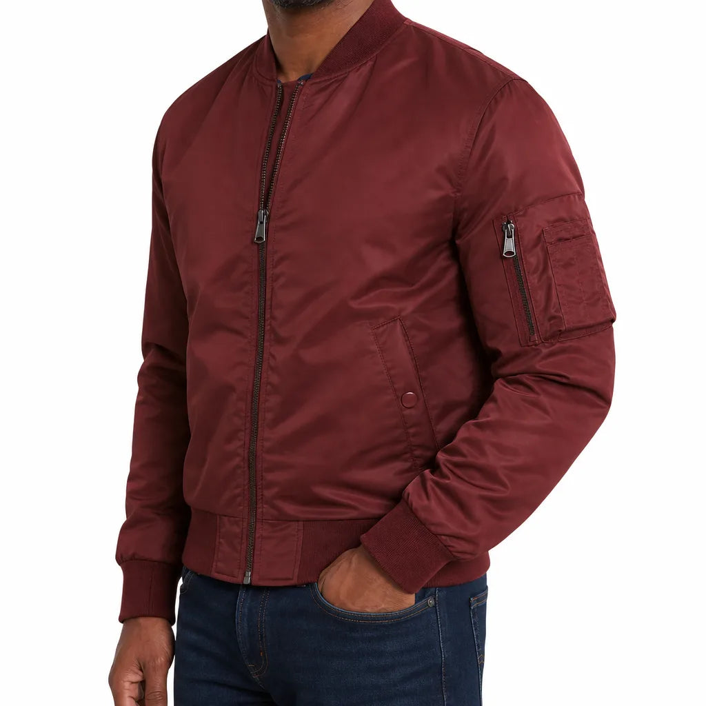 Men's MA-1 Ribbed Bomber Jacket in Yellow – front view | Hensley London
