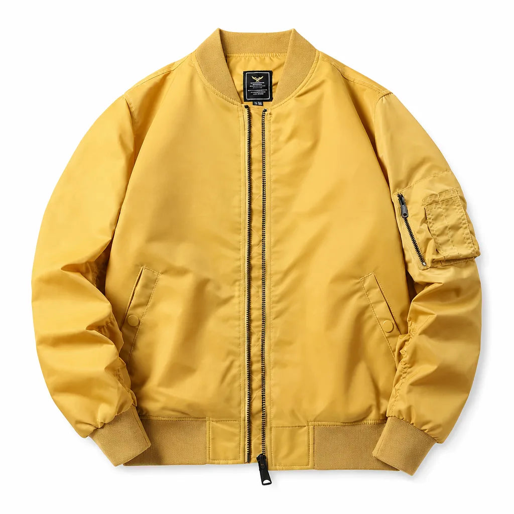 Men's MA-1 Ribbed Bomber Jacket in Gray – front view | Hensley London