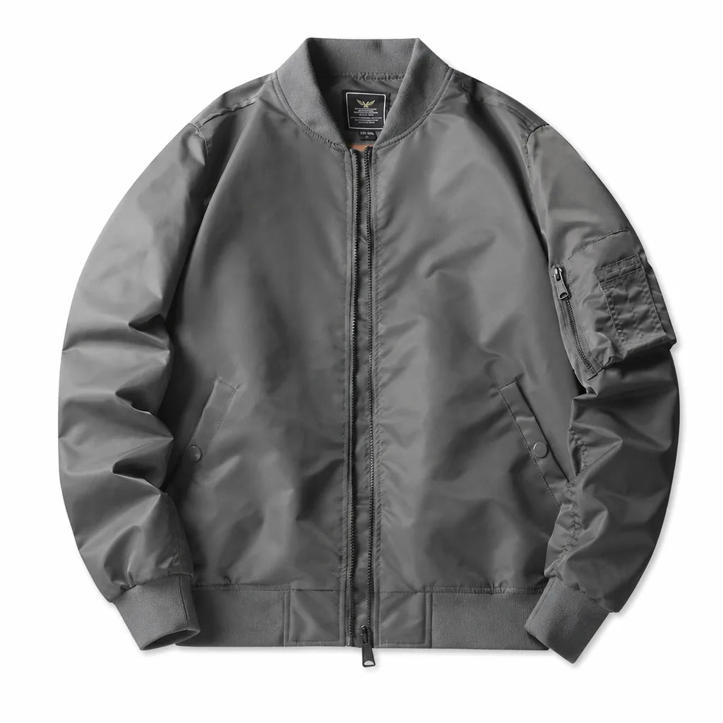 Men's MA-1 Ribbed Bomber Jacket – ribbed cuff and hem detail | Hensley London