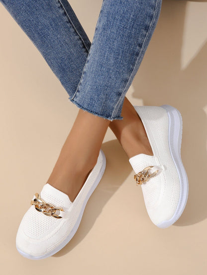 White Chunky Sneakers for Women with Breathable Mesh and Chain Design – Stylish Casual Footwear 2