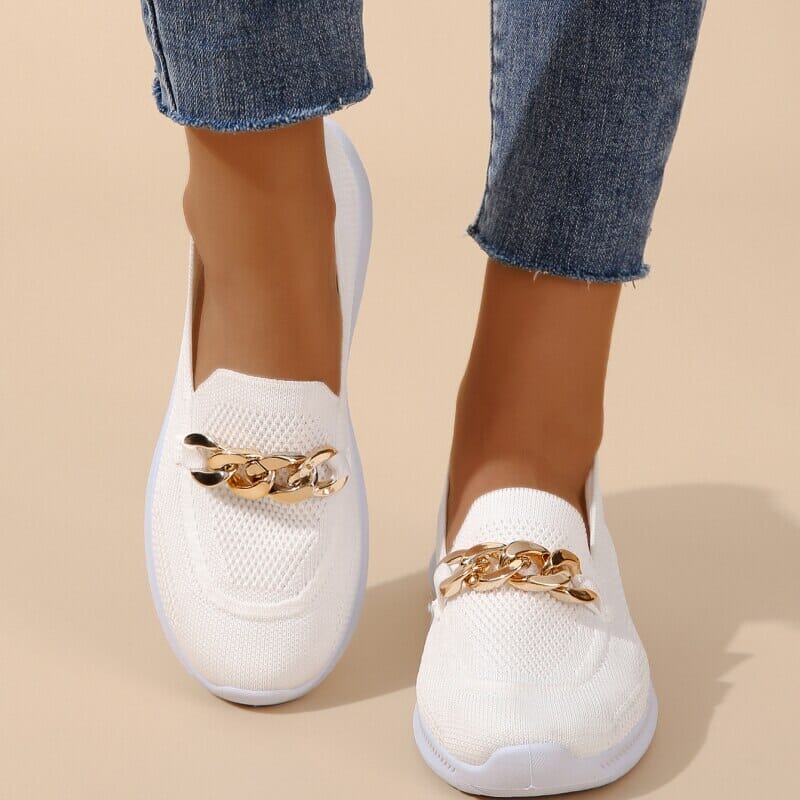 White Chunky Sneakers for Women with Breathable Mesh and Chain Design – Stylish Casual Footwear 3