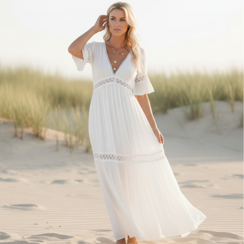 Willa White Maxi Dress | Plus Size, Bohemian Lace for Wedding Guests