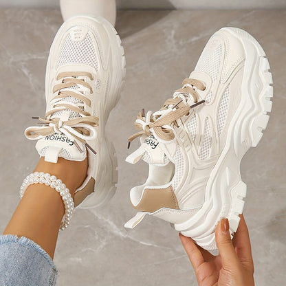 White Mesh Sneakers for Women with Thick Sole – Casual and Sporty Design 0