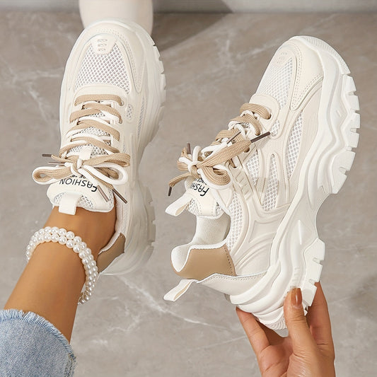 White Mesh Sneakers for Women with Thick Sole – Casual and Sporty Design 0