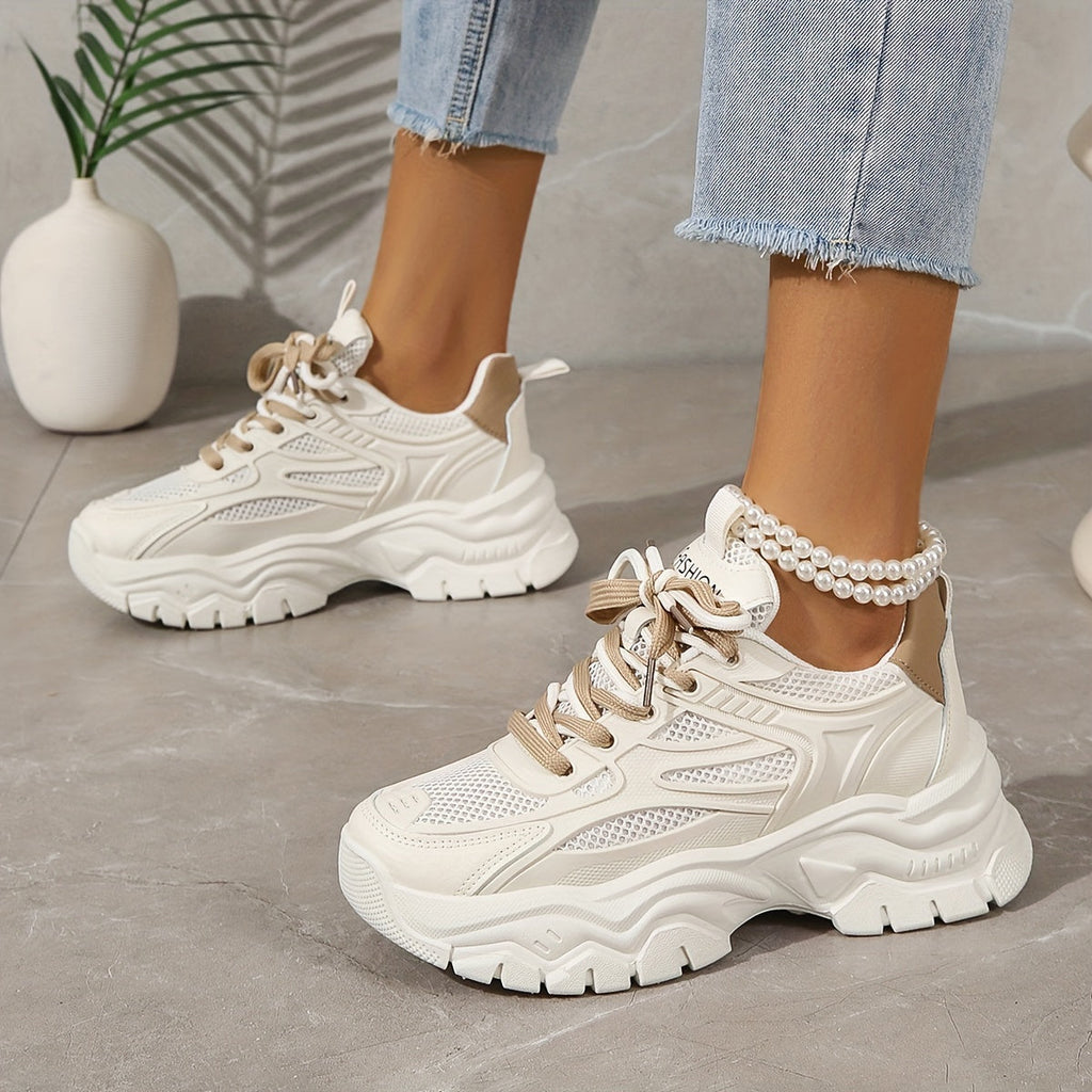 White Mesh Sneakers for Women with Thick Sole – Casual and Sporty Design 1