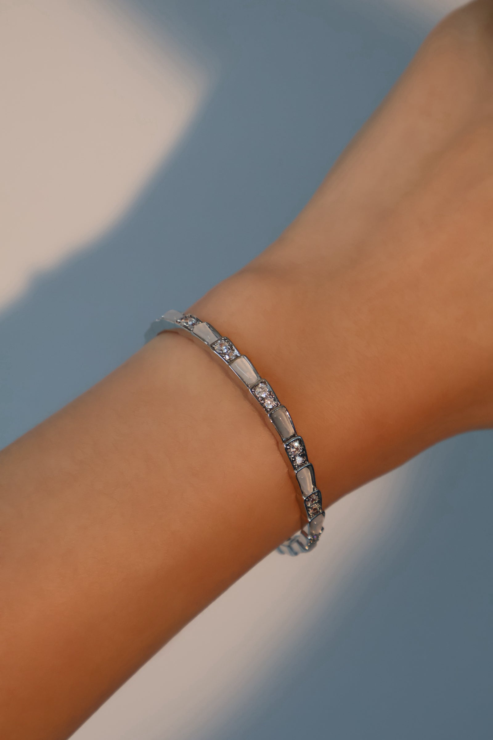 Unisex Bracelet White Opal Zirconia Silver Plated - 3