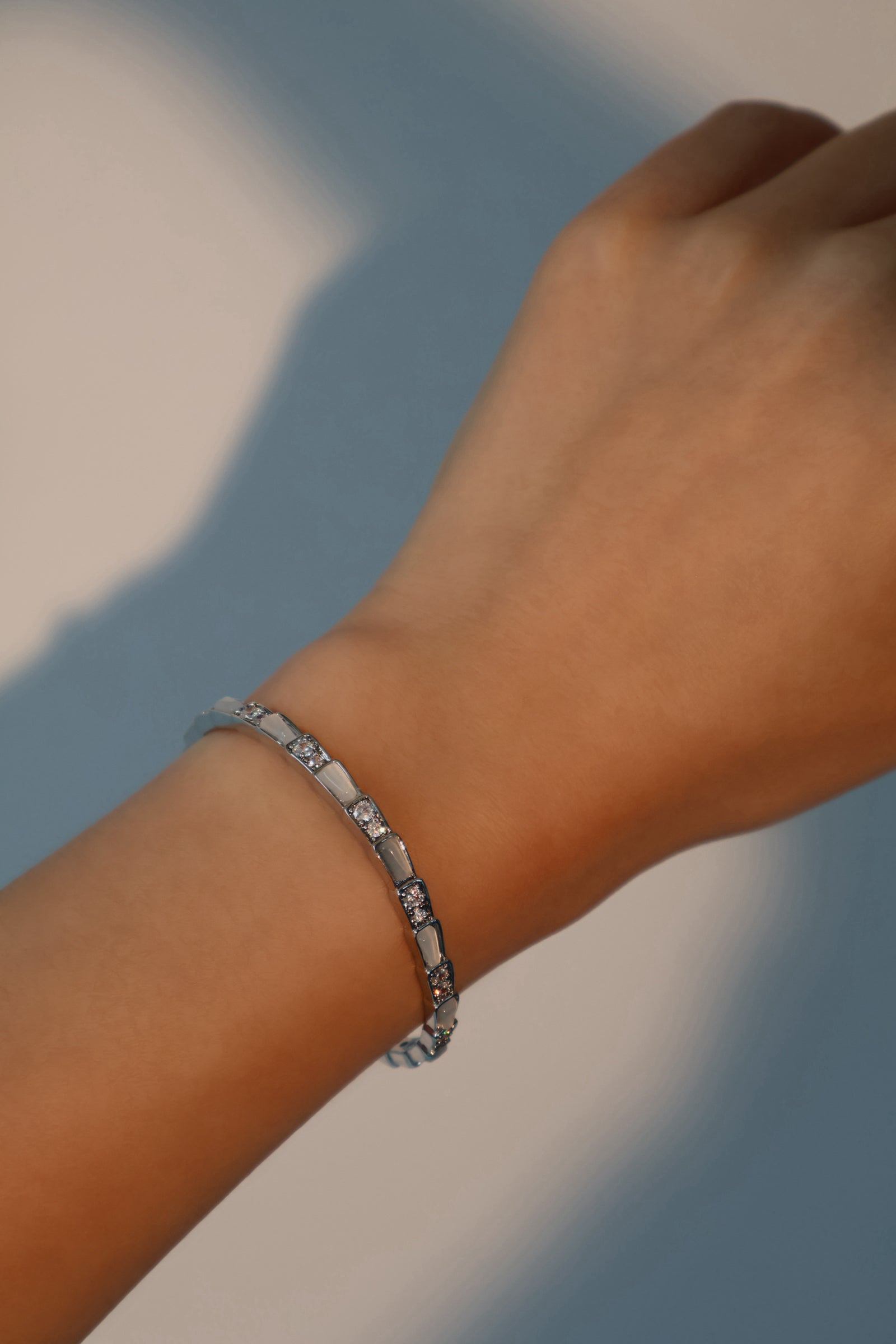 Unisex Bracelet White Opal Zirconia Silver Plated - 4