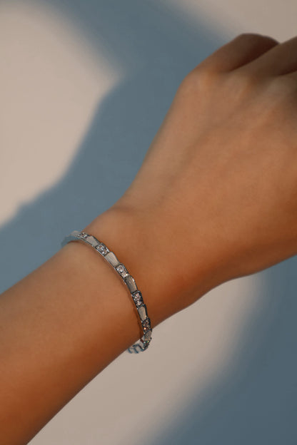 Unisex Bracelet White Opal Zirconia Silver Plated - 4