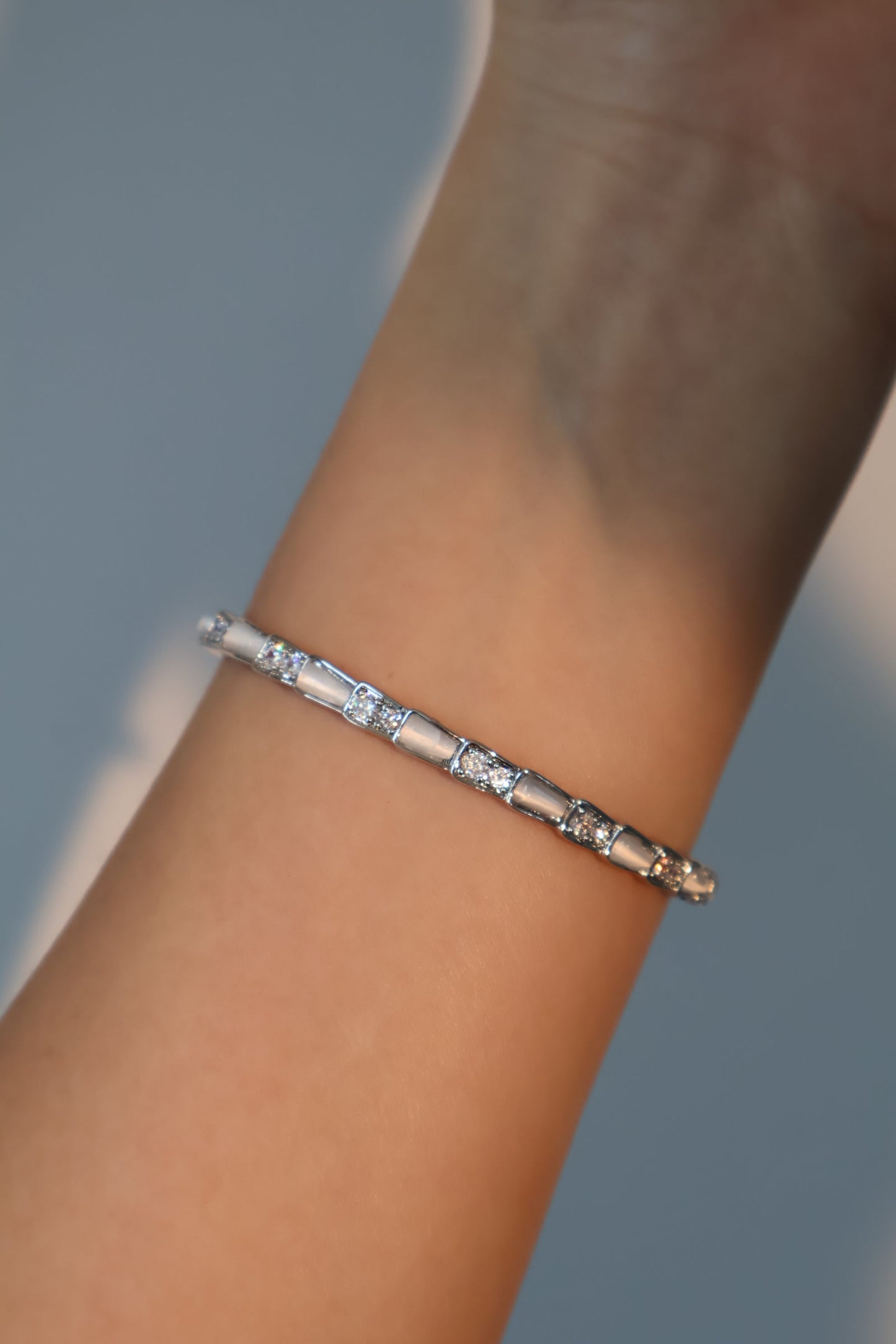 Unisex Bracelet White Opal Zirconia Silver Plated - 7