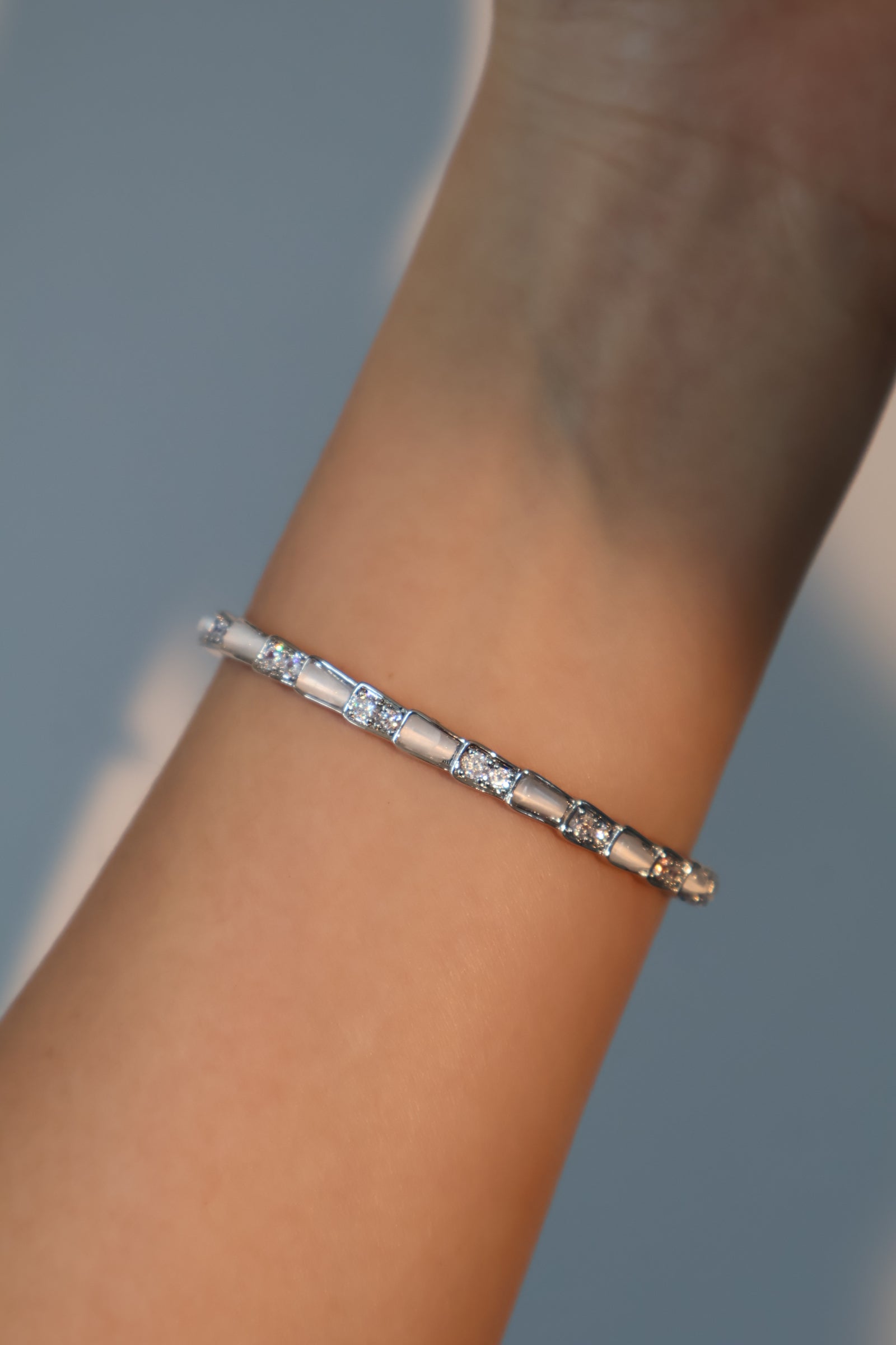 Unisex Bracelet White Opal Zirconia Silver Plated - 7