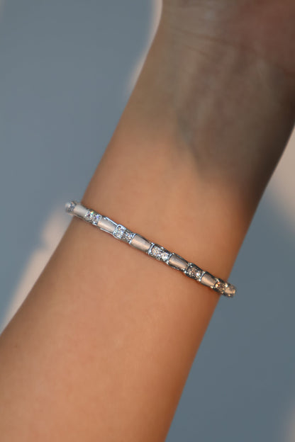 Unisex Bracelet White Opal Zirconia Silver Plated - 7