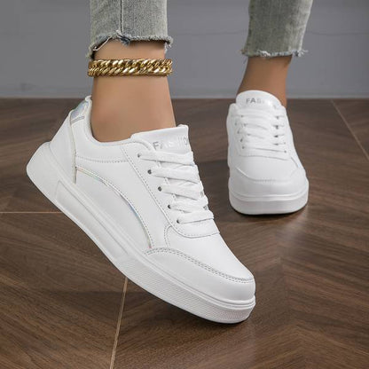 White Women's Sneakers with Metallic Accents – Stylish Slip-On PU Leather Sneakers for All-Day Comfort 2